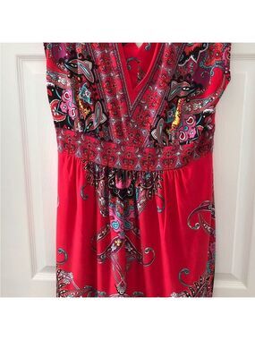 XL Kiara Tunic Dress Red Paisley Midi Red Boho Chic Paisley Vacation Summer